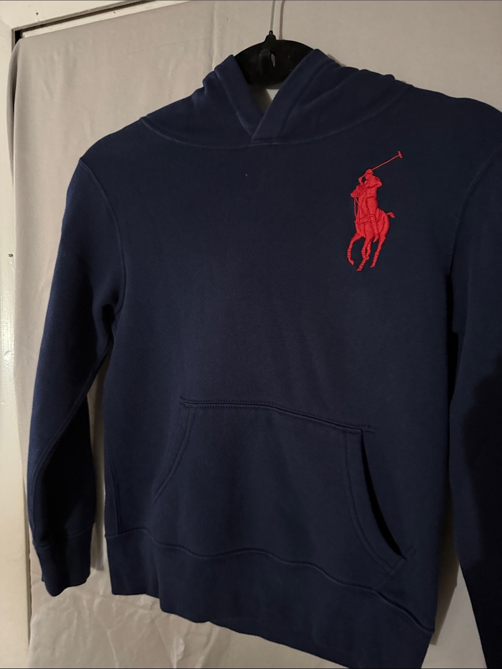 Ralph Lauren Navy Pullover Hoodie with Red Polo Emblem